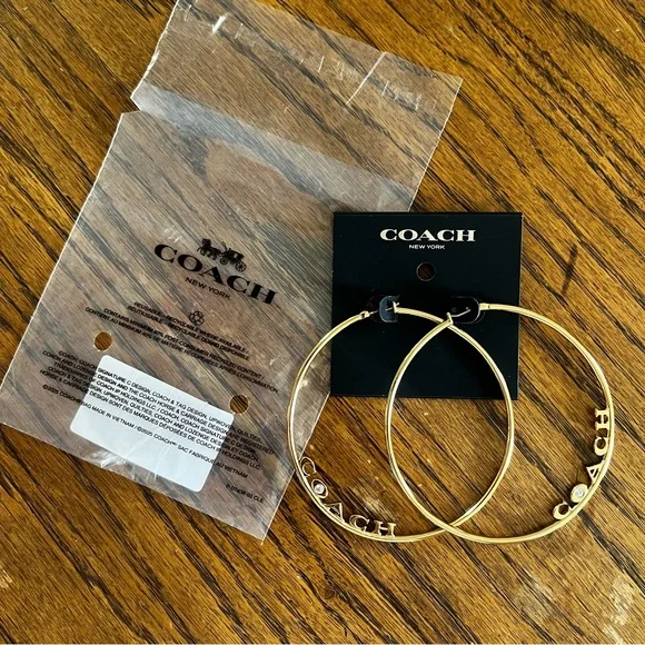 Coach Gold Jumbo Hoop Earrings With Crystal NWT - Picture 5 of 5